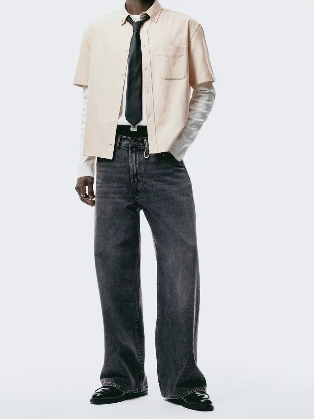 H&M Relaxed Wide-Leg Washed Black Jeans